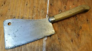 Antique Foster Bros Meat Cleaver Butcher Knife/hog Splitter Beechwood Handle