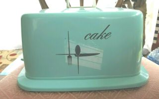 Mcm Turquoise Square Plastic Cake Plate/cover/saver,  Chicago 45