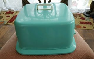 MCM Turquoise SQUARE Plastic Cake Plate/Cover/Saver,  Chicago 45 4
