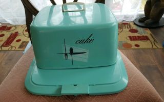 MCM Turquoise SQUARE Plastic Cake Plate/Cover/Saver,  Chicago 45 6
