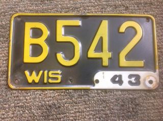Wisconsin License Plate Three Digit 1943