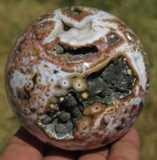 14.  5oz Natural Orbicular Ocean Jasper Geode Crystal Sphere Ball Gift