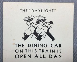 1936 Southern Pacific Railroad The Daylight Dining Car Advertising Open All Day