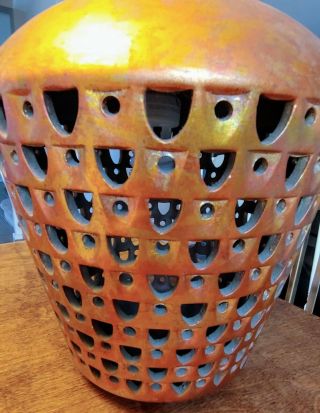 Vintage Mid Century Modern orange oil drop Ceramic Wood Hanging Swag Lamp Light 3