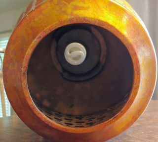 Vintage Mid Century Modern orange oil drop Ceramic Wood Hanging Swag Lamp Light 7