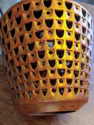 Vintage Mid Century Modern orange oil drop Ceramic Wood Hanging Swag Lamp Light 8