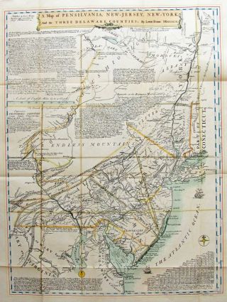 Antique 18th Century Map Pennsylvania Jersey Maryland Part York Forts