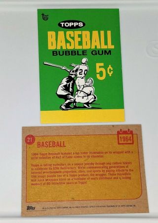 2018 Topps Wrapper Art 21 Baseball 1964 Card Print Run 275 80th Anniversary