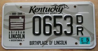 Kentucky 2009 Birthplace Of Lincoln Graphic License Plate 0653dr