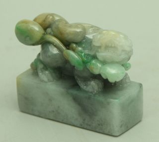 Cert ' d Untreated Green Nature A jadeite Jade Statue Sculpture Pixiu seal z06413H 2