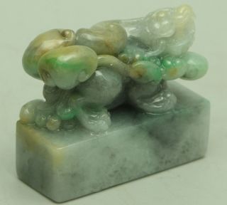 Cert ' d Untreated Green Nature A jadeite Jade Statue Sculpture Pixiu seal z06413H 3