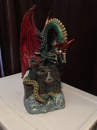 Dragon And Castle Ceramic Statue Fantasy D&d