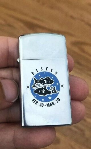 Vintage Zippo Lighter Pisces Zodiac Sign