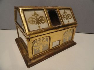 Florentine Jewelry Box Chest - Lavish Gilt Gilded Gold Trim Mirrors 7 " Long