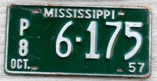 1957 White On Green Mississippi License Plate