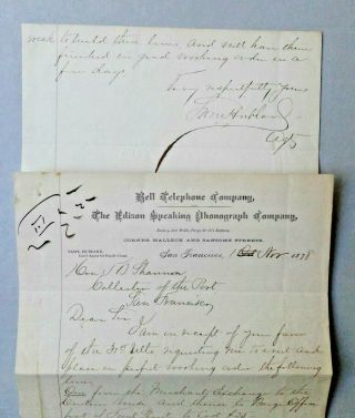 1878 Letter on Letterhead Bell Telephone Co San Francisco California 2