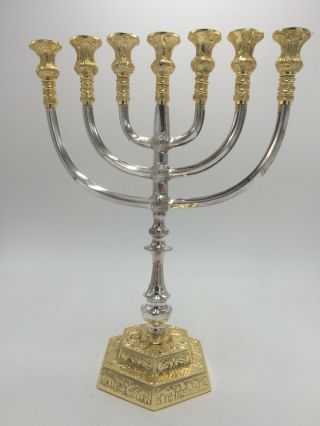 Brass Copper 14 Inch Massive Israel Temple Menorah Jerusalem 7 Candle Holder