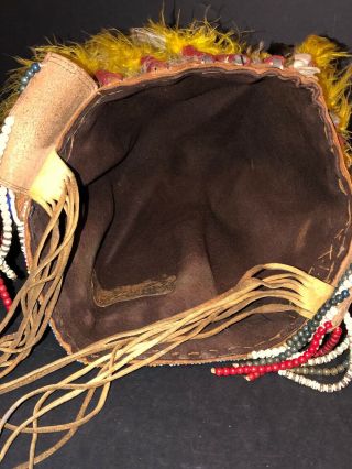 Native American Indian leather head dress real feathers great bead work 11