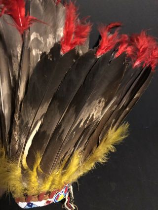 Native American Indian leather head dress real feathers great bead work 6