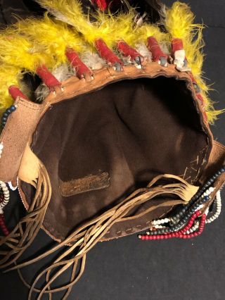 Native American Indian leather head dress real feathers great bead work 9