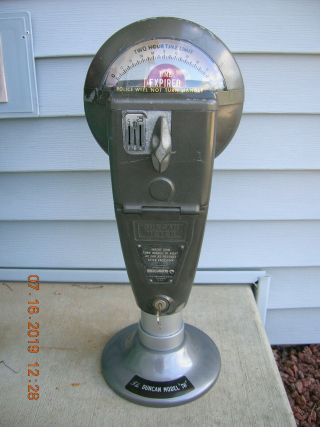Duncan Model 76 Parking Meter With Key Unrestored With Base
