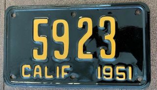 1951 California License Plate Restored Perfect Motorcycle