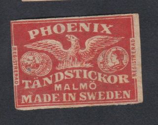 Ae Old Matchbox Label Sweden Pppp27 Bird Phoenix