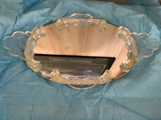 Large Mirrored Vanity Tray Oval Shaped with Crystal Glass Handles & Trim 2