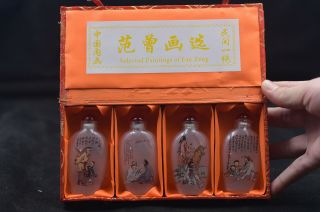 4pc Chinese Folk Inside Painted Fan Zeng Fig Glass Snuff Bottle