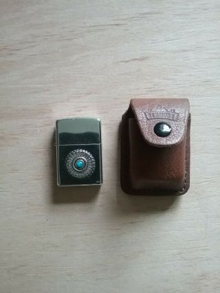 Zippo - Indian Flower 393 With Turquoise Stone.