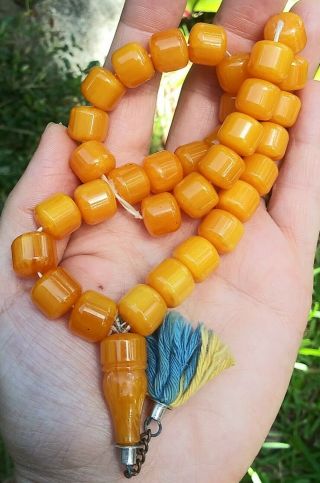 Old Antique Natural Faturan Amber Egg Yolk Catalin Bakelite Rosary Beads 51 Gram