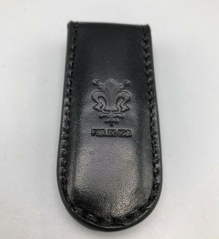 Souvenir Of Firenze Leather Money Clip Magnetic Black Fleure De Lis Italy
