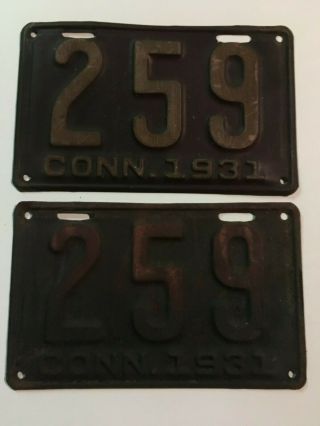 1931 Connecticut License Plate Pair Plates Low Number 3 Digit Ford Model A Chevy