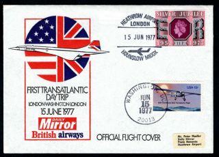 Concorde 1977 First Transatlantic Day Trip London To Washington Flight Cover