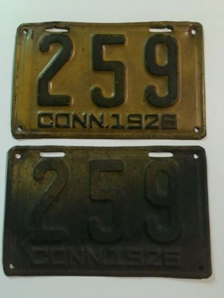 1926 Connecticut License Plate Pair Plates Low Number 3 Digit Ford Model T Chevy