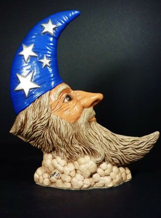 Moon Wizard Painted Ceramic Signed Starr ’97 Magic Mythical Man In The Moon