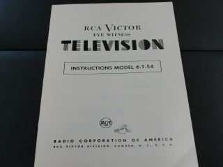 Vintage Rca Victor Eye Witness Television Model 6 - T - 54 Instructions Book Tv