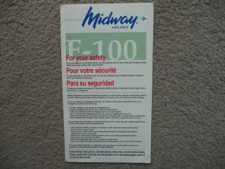 Midway Airlines Fokker F - 100 Airline Safety Card