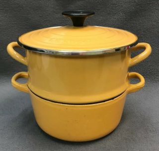 Le Creuset 18 2 Qt Dutch Oven With Steamer And Lid Yellow Gold Cast Iron