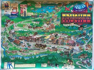 Vintage Truckee,  Ca Cartoon Map Pam Krone 1987 Picture Poster