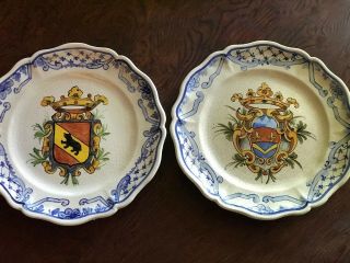 Pair (2) Bassano Italy Rare Crest/coat Of Arms Vintage Plates