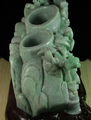 Cert ' d Untreated 2 color Nature A jadeite statue Sculpture Brush pot 笔筒 q02495Q 11