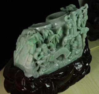 Cert ' d Untreated 2 color Nature A jadeite statue Sculpture Brush pot 笔筒 q02495Q 7