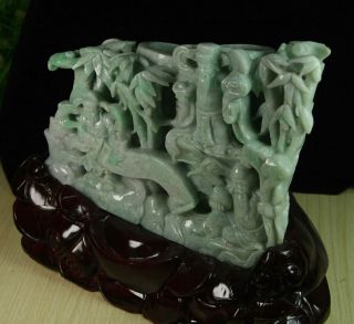 Cert ' d Untreated 2 color Nature A jadeite statue Sculpture Brush pot 笔筒 q02495Q 8