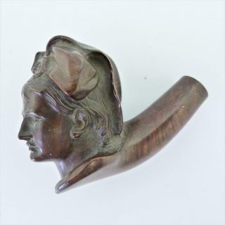 Antique Carved Briar Pipe Bowl Featuring A Lady Wearing A Bonnet,  Signed Newman