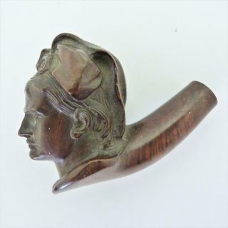 ANTIQUE CARVED BRIAR PIPE BOWL FEATURING A LADY WEARING A BONNET,  SIGNED NEWMAN 3