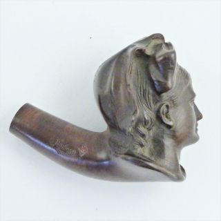 ANTIQUE CARVED BRIAR PIPE BOWL FEATURING A LADY WEARING A BONNET,  SIGNED NEWMAN 5