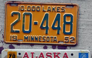 1952 Black On Orange Minnesota License Plate