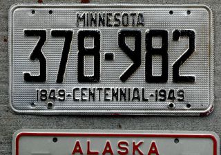 1849 - 1949 Black On Waffle Textured Aluminum Minnesota Centennial License Plate