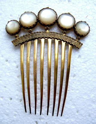 Early Victorian Hair Comb With Mother Of Pearl Cabochons Hair Ornament